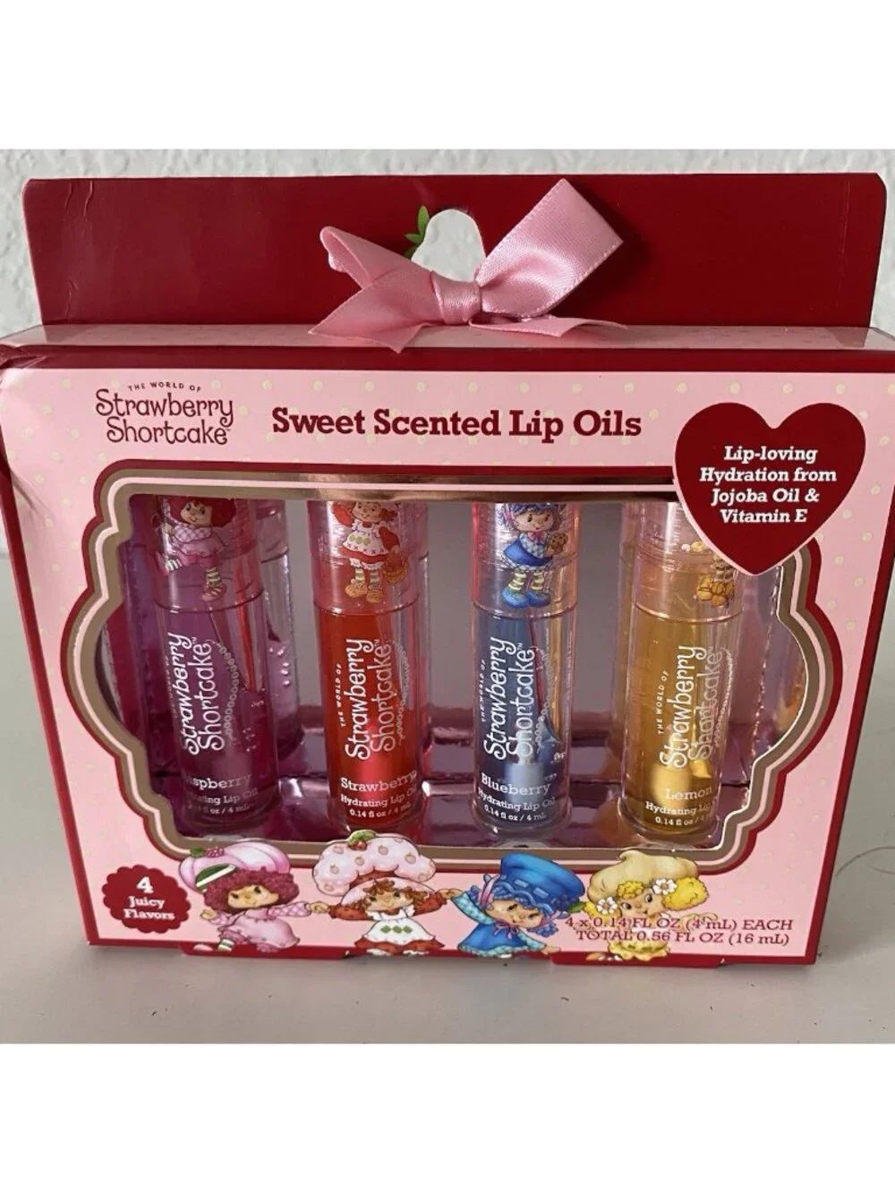 4 Pk Strawberry Shortcake Scented Hydrating‎ Lip Oils Raspberry Blueberry Lemon
